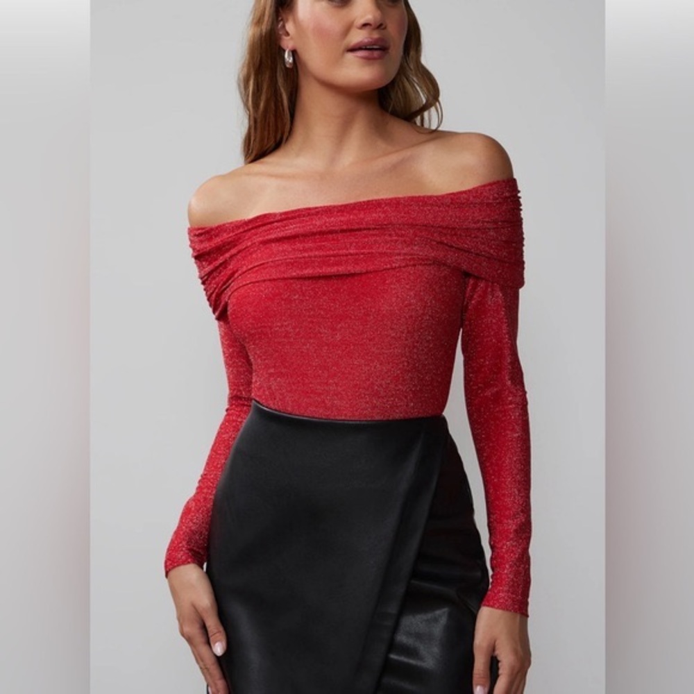 New York & Company off-the-shoulder red glittery top